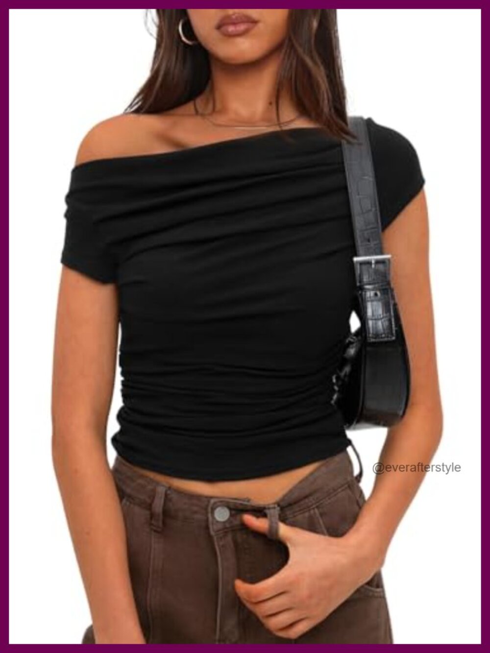 Women's Off Shoulder Ruched Crop Top Slim Fit Y2K Summer Going Out Tee